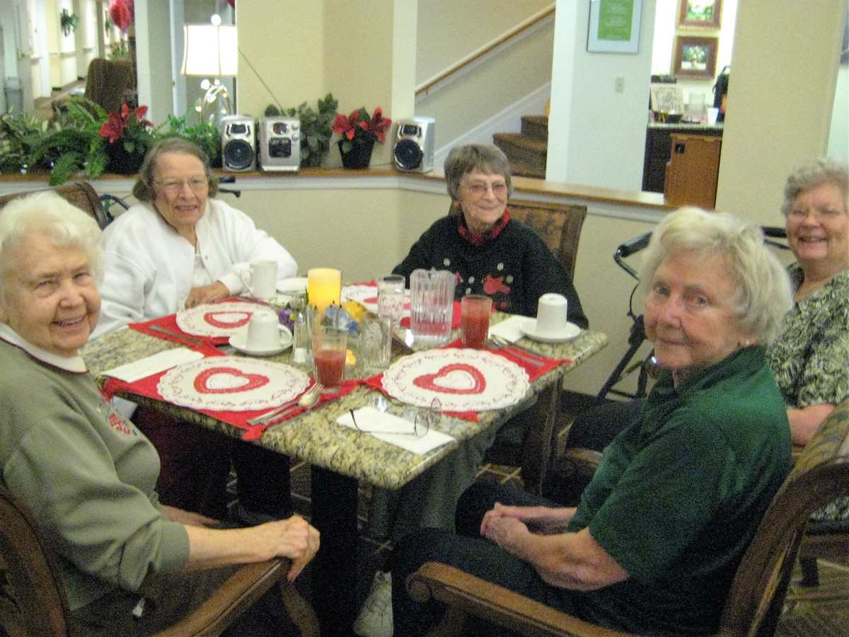 Mom with her friends in the dining room at retirement complex. (2013)